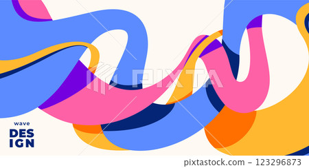 Wave shapes vector background. Wavy pattern with liquid ribbons in simple retro modern style. Minimal graphic design with abstract curve flow in bright color for presentation, banner template Wave shapes vector background. Wavy pattern with liquid ribbons in simple retro modern style. Minimal graphic design with abstract curve flow in bright color for presentation, banner template 123296873