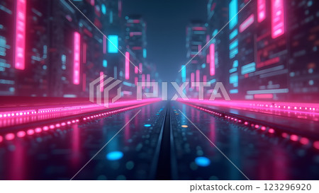 A digital stream of data with blue and pink light rays creates a futuristic and abstract background. A digital stream of data with blue and pink light rays creates a futuristic and abstract background. 123296920