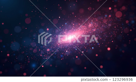 A digital stream of data with blue and pink light rays creates a futuristic and abstract background. 123296936