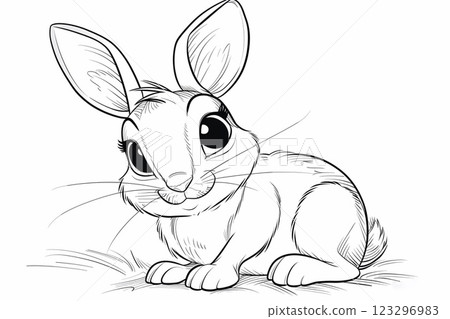 Color this adorable rabbit with big eyes and soft fur in a playful pose to spark creativity Color this adorable rabbit with big eyes and soft fur in a playful pose to spark creativity 123296983