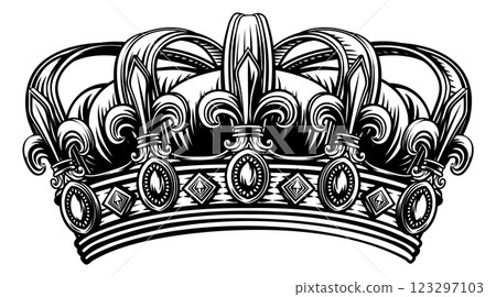 Crown Heraldic Vintage Etching Crest Illustration 123297103