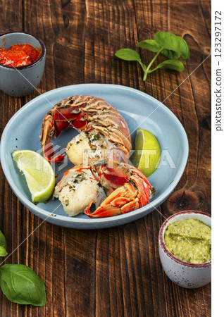 Roasted large lobster tail. Roasted large lobster tail. 123297172