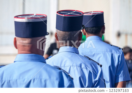 Gendarmes parading during Bastille Day Gendarmes parading during Bastille Day 123297183