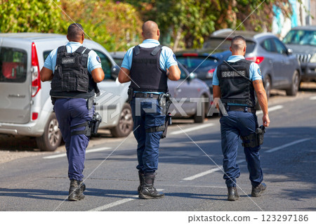 Group of French gendarmes in bulletproof vest 123297186