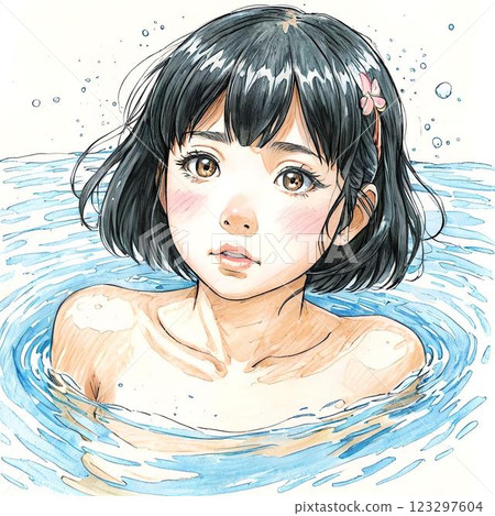 美麗的女孩在游泳池裡游泳 123297604