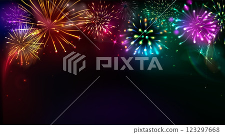 Bright firework explosions banner Bright firework explosions banner 123297668