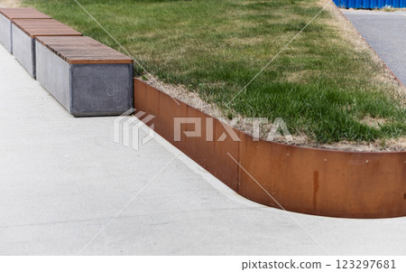 Comfortable wooden bench Comfortable wooden bench 123297681