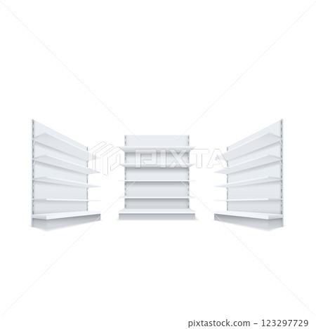Empty White Shelves Display Rack for Modern Interior Design Vector 123297729