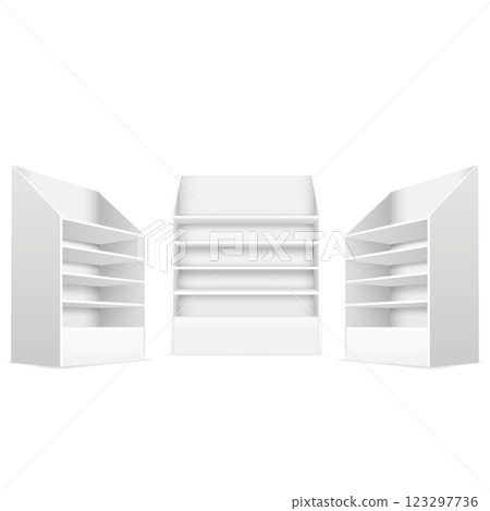 Empty White Shelves Display Rack for Modern Interior Design Vector 123297736