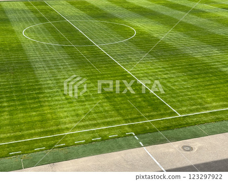 Green Stadium Football Field For Playing Without Football Players 123297922