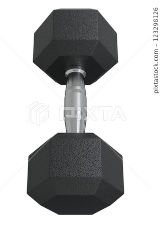 Blank Hex Dumbbell, weightlifting gym equipment, side view. Png clipart isolated on transparent background 123298126