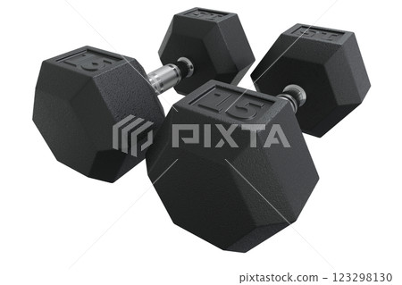 Hex Dumbbells with number 15, weightlifting gym equipment side view. Png clipart isolated on transparent background Hex Dumbbells with number 15, weightlifting gym equipment side view. Png clipart isolated on transparent background 123298130