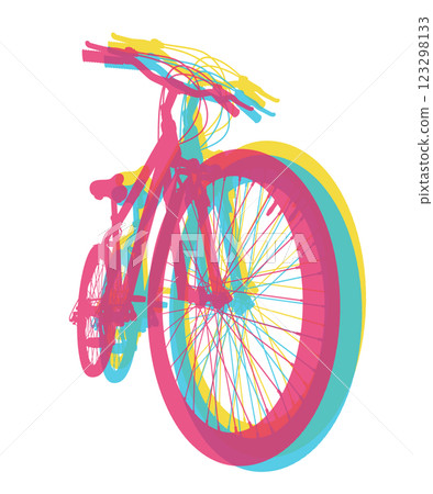 Black bicycle, front side view with wide angle shot of the front wheel. Black leather saddle and handles. Png clipart isolated on transparent background 123298133