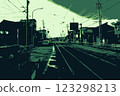 Streetcar tracks and roads in pixel art style 123298213