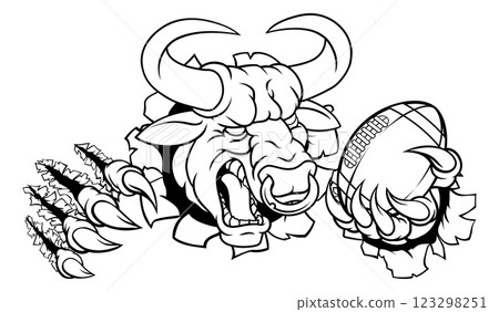 Bull Minotaur Longhorn Cow Football Mascot Cartoon 123298251