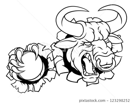 Bull Minotaur Longhorn Cow Cricket Mascot Cartoon 123298252