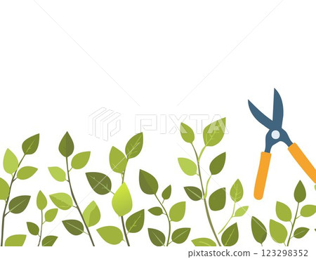 Pruning plant with pruning shears on white background, copy space, home garden theme Pruning plant with pruning shears on white background, copy space, home garden theme 123298352