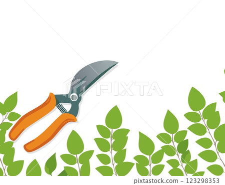 Pruning plant with pruning shears on white background, copy space, home garden theme 123298353