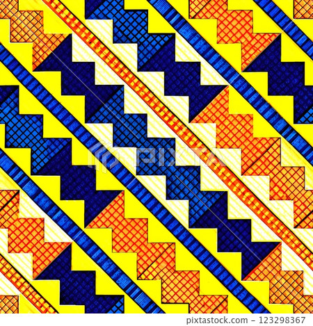 A seamless geometric pattern with vintage shapes and colorful elements, perfect A seamless geometric pattern with vintage shapes and colorful elements, perfect 123298367