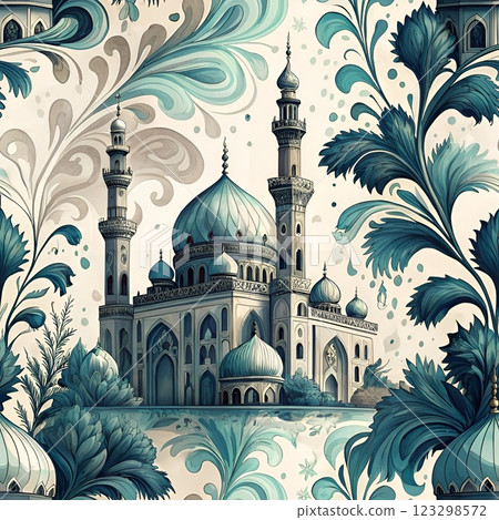 seamless, cathedrals, pattern 123298572