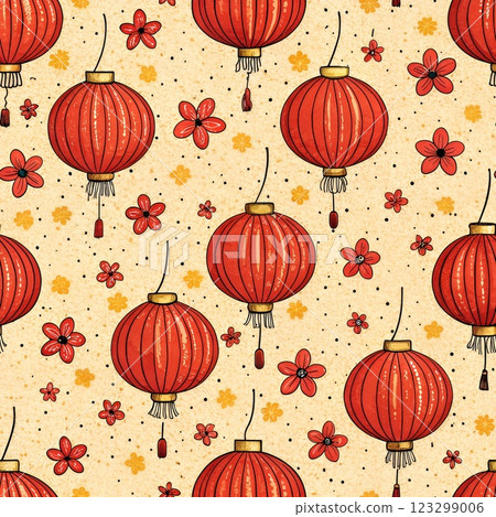 Bright seamless pattern with red round lanterns. holiday celebration elements or Chinese Chinese New Year and designs 123299006