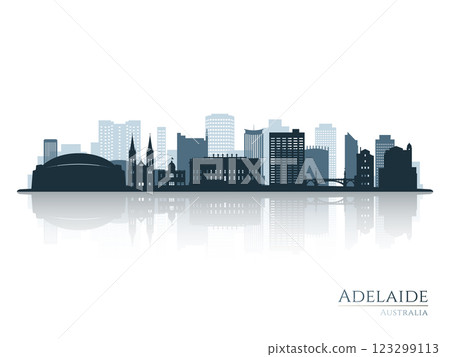 Adelaide skyline silhouette with reflection. Adelaide skyline silhouette with reflection. 123299113
