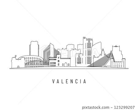 Detailed Valencia skyline vector illustration.  123299207