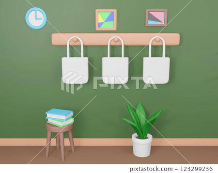3d rendering white eco bag and interior 123299236
