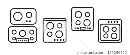 Kitchen cooktop designs in top view Kitchen cooktop designs in top view 123299312