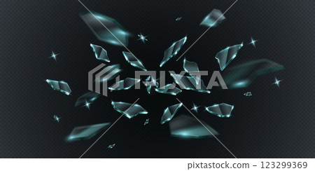 Abstract floating broken glass fragments Abstract floating broken glass fragments 123299369