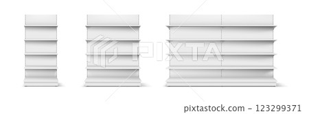 3D Realistic Supermarket Shelf Mockup with Multiple Perspectives 123299371