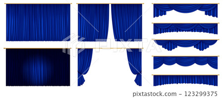 Classic red theater curtain with grand spotlight effect 123299375