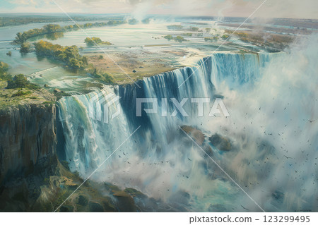 World Heritage Site: The Impressive Power of Victoria Falls (Pastel Painting) 123299495
