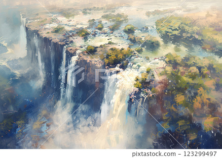 World Heritage Site: The Impressive Power of Victoria Falls (Pastel Painting) 123299497