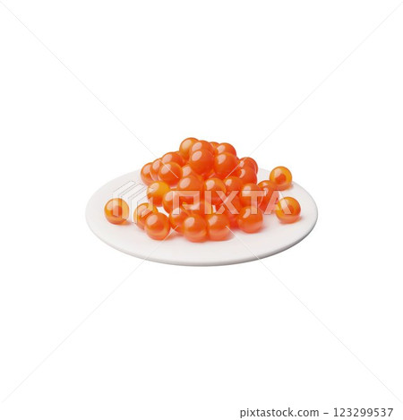 Red caviar heap 3D cartoon vector illustration, realistic sea food, natural delicacy product, fresh roe pile from salmon 123299537
