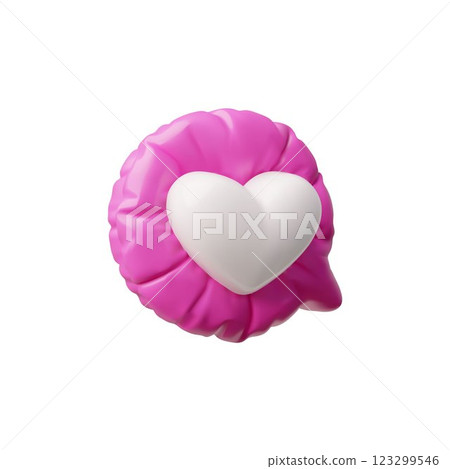 Vector 3D balloon style chat dialog in pink color with white heart. 123299546