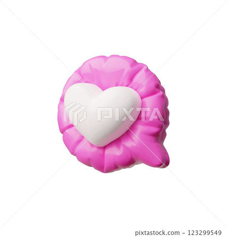 Heart symbol in inflated balloon speech bubble 3D vector icon, social media notification love symbol, like message frame 123299549
