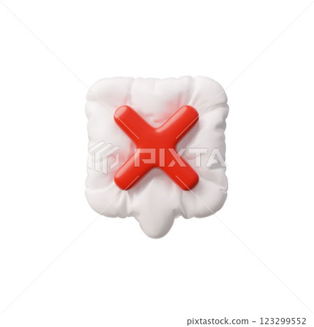 3D Vector illustration of inflatable white chat cloud, square shape with red cross. 3D Vector illustration of inflatable white chat cloud, square shape with red cross. 123299552