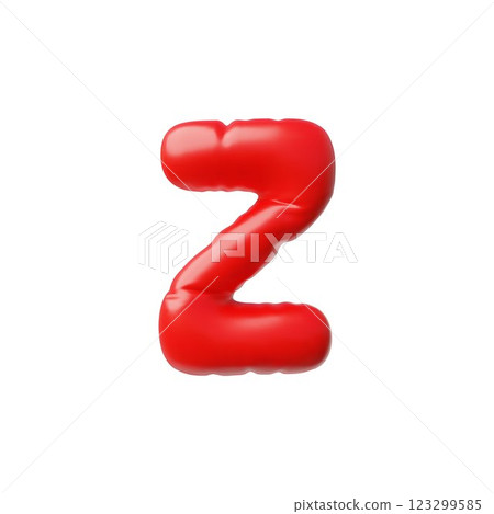 English alphabet uppercase letter Z from red air inflated balloon 3D vector icon, consonant type symbol, puffy font sign 123299585