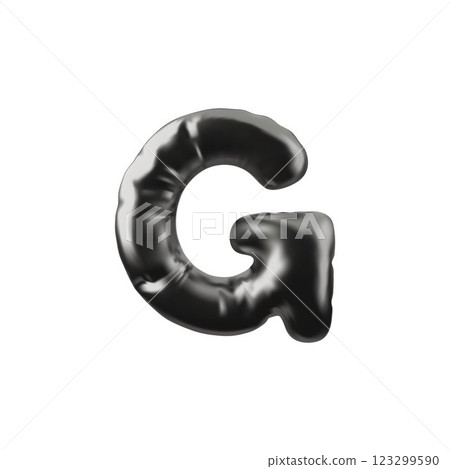 Vector 3d illustration of inflatable chrome figure in the form of letter G. 123299590