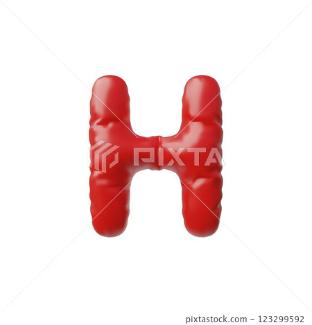 English alphabet uppercase letter H from red air inflated balloon 3D vector icon, Latin type symbol, stylized font sign 123299592