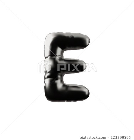 English alphabet letter E from metallic inflated balloon 3D vector icon, volume chrome Latin uppercase vowel type symbol 123299595