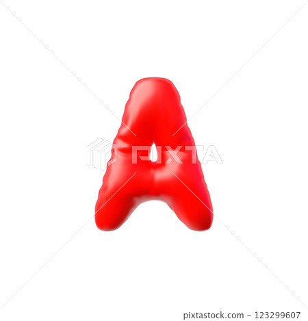 English alphabet uppercase letter A from red air inflated balloon 3D vector icon, vowel typing symbol volume font sign 123299607