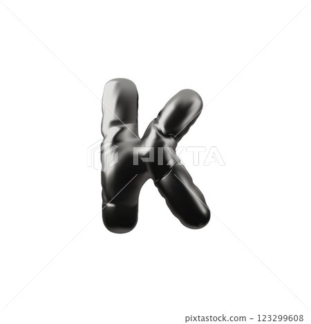 English alphabet letter K from black inflated balloon, 3D vector volume metallic Latin uppercase type consonant symbol 123299608