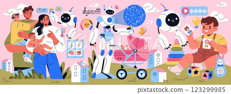 Delve into the ways robots and advanced technology improve and enrich the experiences of contemporary parenting Delve into the ways robots and advanced technology improve and enrich the experiences of contemporary parenting 123299985