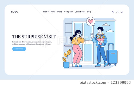 Long Distance Love illustration. A surprise visit brings joy to a couple separated by distance. The excitement of reunion with flowers symbolizing affection and connection. Celebrating love that 123299993