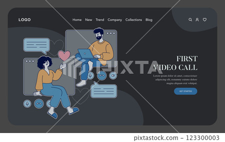 Long Distance Love Concept. A representation of a couple engaging in their first video call, emphasizing the emotional connection despite the distance. The scene captures excitement, anticipation, and 123300003