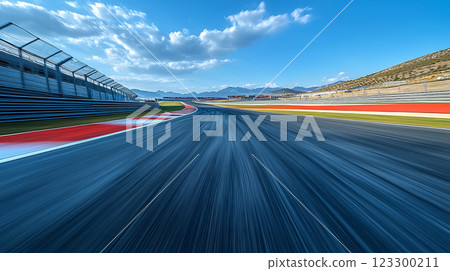 A fast-paced motorsports race track 123300211