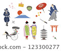 Japanese culture (hand-drawn style illustration) 123300277