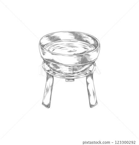 Pencil sketch of fondue pot, hand drawn vector illustration. 123300292